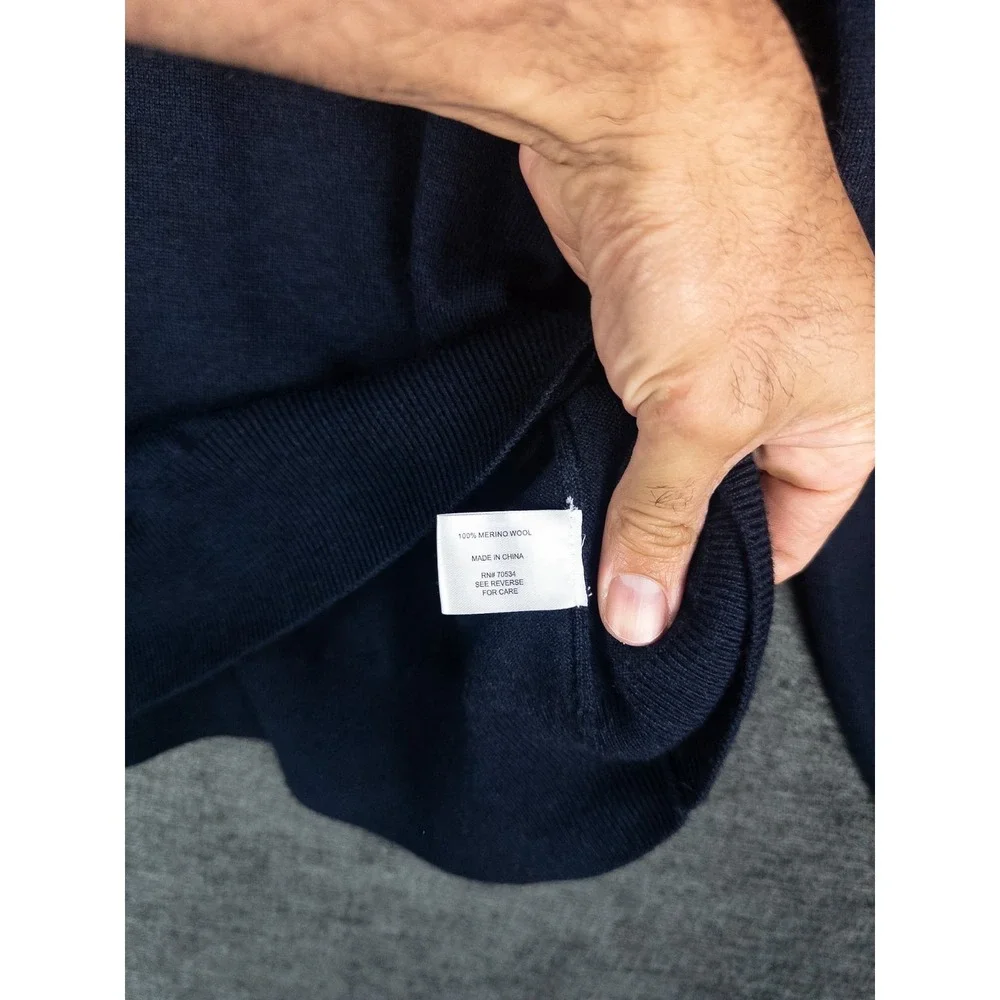 Orvis Pullover Sweater Mens XL Navy Knit‎ 100% Merino Wool Q Zip Casual